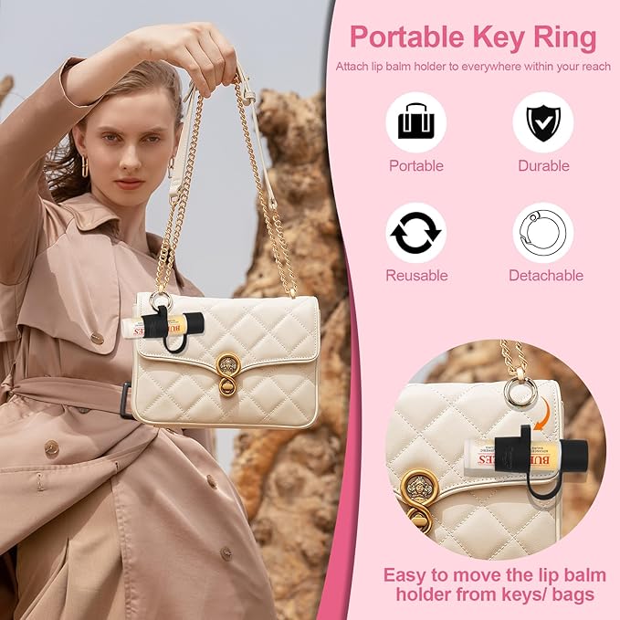 Desing Wish Silicone Lip Balm Holder with Cap Cover Portable Chapstick Holder Keychain Sleeve Lip Balm Key Chain with Key Ring and Neck Strap Lanyard - Transparent-BrightBean Baby