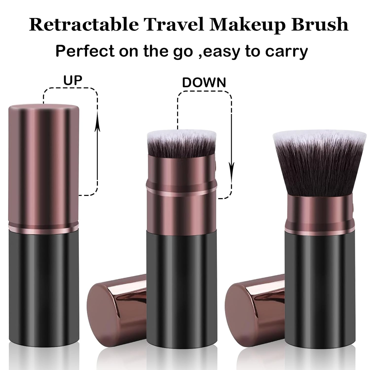 Makeup Brushes, Retractable 2 Pack Travel Kabuki Blush Makeup Brush Face Powder Foundation Brushes for Blending Liquid, Blush, Bronzer, Buffing, Sunscreen,Flawless Cosmetics-BrightBean Baby