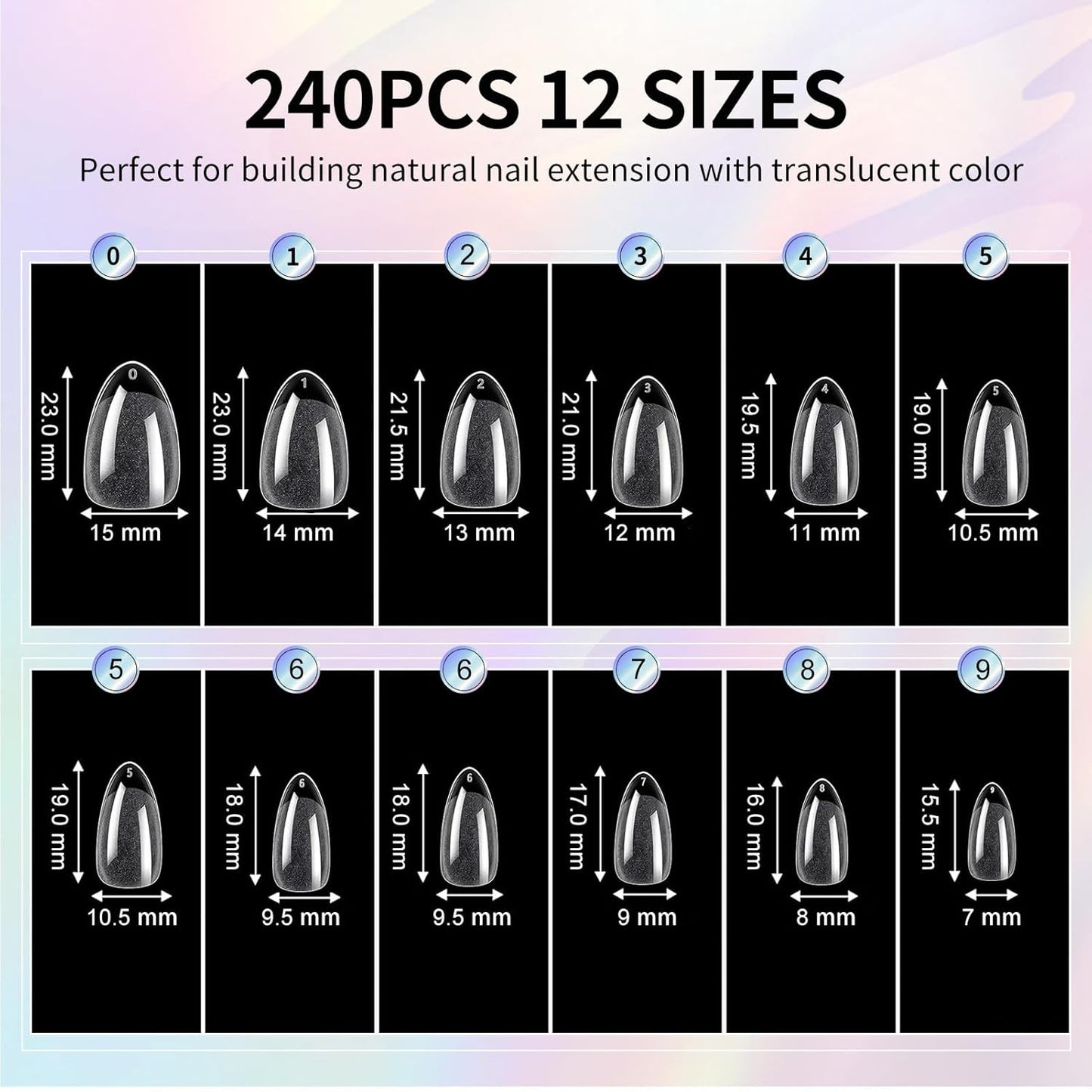 Almond Nail Tips Short Soft Gel Nail Tips 240Pcs Short Almond Full Cover Nails Tips Pre-Shaped Half Matte Gelly Press on Fake Nails Tip for Acrylic Nail Tip Extension Home DIY & Salon Nails 12 Sizes-BrightBean Baby