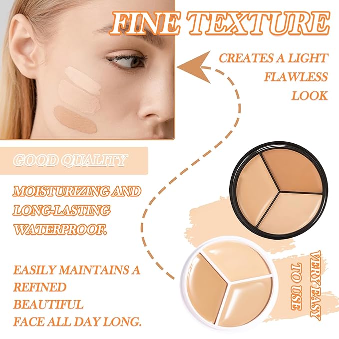 3 Colors Correcting Concealer Makeup Cream Contour Palette,Cream Makeup Palette,Contouring Foundation Highlighting Concealer Palette with Bursh,Professional Concealer Foundation Palette for Women-BrightBean Baby