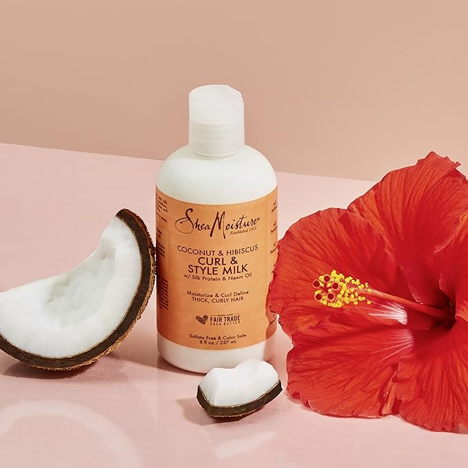 SheaMoisture Curl & Style Milk Coconut & Hibiscus with Silk Protein & Neem Oil for Thick, Defined, Curly Hair Fair Trade, Sulfate-Free 8 oz-BrightBean Baby