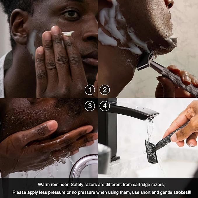 Matte Gun Black Double Edge Safety Razor, Single Blade Razors for Men and Women, with 10 Stainless Steel Safety Razor Blades, Reusable, Eco-friendly, Smooth and Close Shaving, Plastic Free-BrightBean Baby