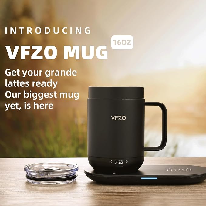 16Oz Temperature Control Smart Mug, Self Heating Coffee Mug LED Display, 180 Min Battery Life - Hot up to 149℉ Fast Wireless Charger Base Improved Design coffee serving sets mug(16oz, Coffee)