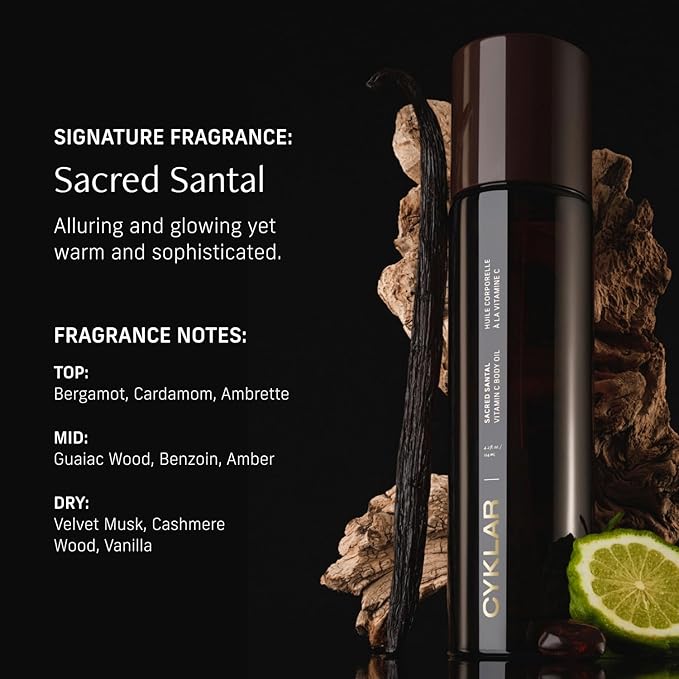 Vitamin C Body Oil for Women and Men. Moisturizing Sacred Santal Scented Body Serum for Glowing Skin. Nourishing, Hydrating After-Shower and Bath Skin Care Moisturizer, 4.2 Fl Oz-BrightBean Baby