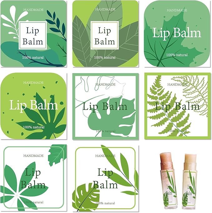 CRASPIRE Lip Balm Labels 80pcs Homemade Lip Balm Labels 2” Clear Lip Balm Labels for Tubes Printable Waterproof Lip Balm Stickers Labels for Lip Balm Handcream Candle Container（Leaves-Green）-BrightBean Baby