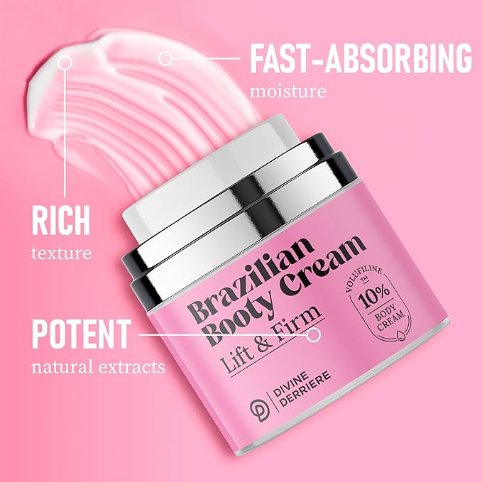 Divine Derriere Brazilian Body Butter Cream, Lift and Firm Body Cream with Volufiline Helps Reduce the Appearance of Cellulite for a Lifted and Firm-looking Derriere, Bum Bum Cream, 50ml-BrightBean Baby