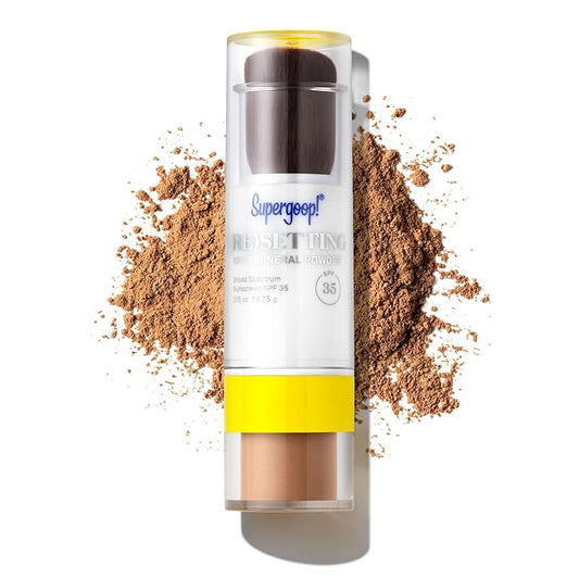 Supergoop! (Re) setting Mineral Powder, Deep - 0.15 oz - Makeup Setting Powder + Broad Spectrum SPF 35 PA+++ Sunscreen - With Ceramides, Olive Glycerides & Coated Silica Spheres-BrightBean Baby