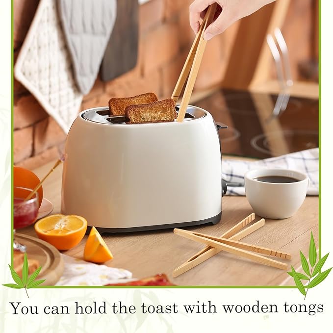80 Pcs Bamboo Toast Tongs 7 Inch Wood Kitchen Utensil Toaster Tongs for Cooking Catering Buffet Appetizer Wedding Party Supplies