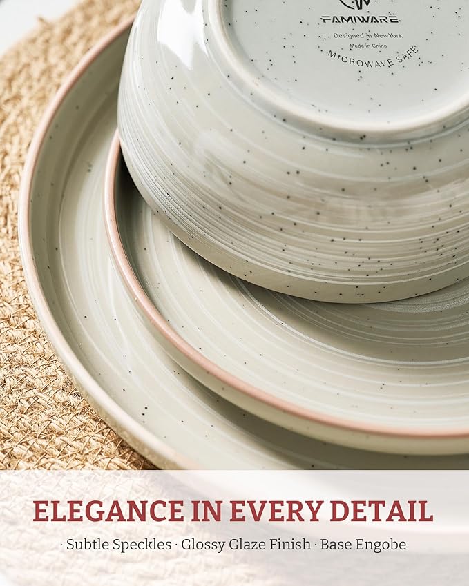 famiware Milkyway 33 oz Bowl Set, Pasta Bowls Set of 4, Salad Bowls, Double Reactive Glaze, Sturdy & Stackable, Ideal for Housewarming, Festivals, Matcha Green with Speckles