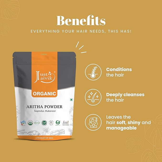 100% Organic Certified Aritha Powder (Soap Nut Powder) 227g /0.5 LB/ 08oz - Organic Hair Cleansing and Conditioning Product-BrightBean Baby