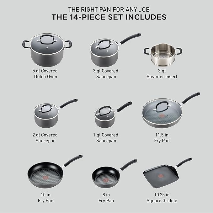 T-fal Ultimate Hard Anodized Nonstick Cookware Set 14 Piece - Black Pots and Pans