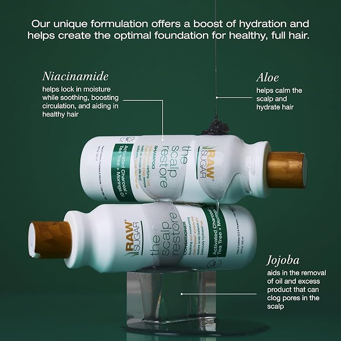 Raw Sugar Scalp Restore Hair Care Bundle, Shampoo and Conditioner Set with Jojoba, Aloe and Niacinamide, Formulated without Sulfates + Parabens-BrightBean Baby