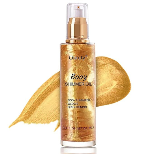 Shimmer Body Oil,Face and Body Liquid Luminizer,Waterproof Moisturizing Light Shimmer Glow Illuminator,Smooth Body Shimmer,Liquid Highlighter Makeup ((Gold)-BrightBean Baby