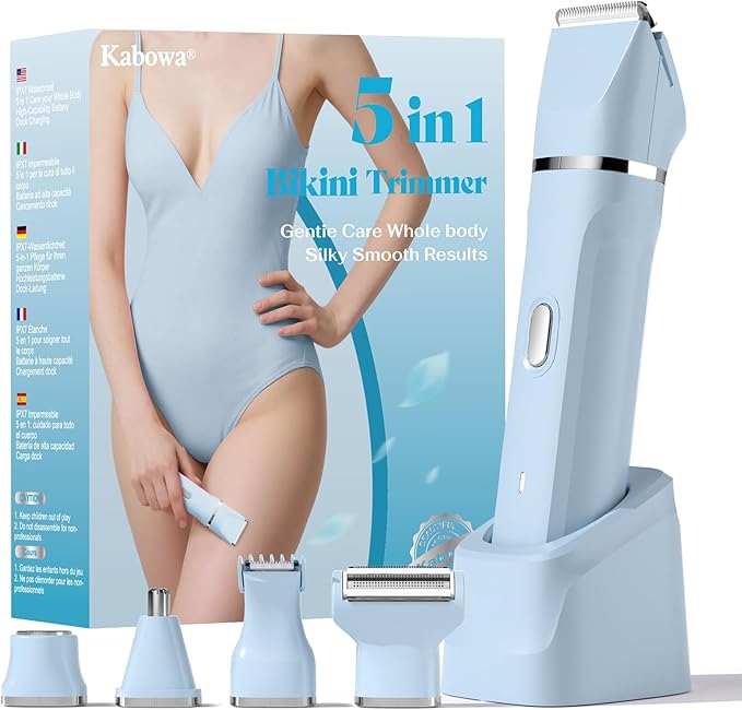 Bikini Trimmer for Women - 5 in 1 Electric Razors for Lady Pubic Facial Nose Body Leg Hair Removal, Waterproof Electric Shaver for Women Private Area Sensitive Skin, Personal Hair Trimmer-BrightBean Baby
