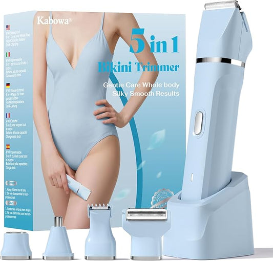 Bikini Trimmer for Women - 5 in 1 Electric Razors for Lady Pubic Facial Nose Body Leg Hair Removal, Waterproof Electric Shaver for Women Private Area Sensitive Skin, Personal Hair Trimmer-BrightBean Baby