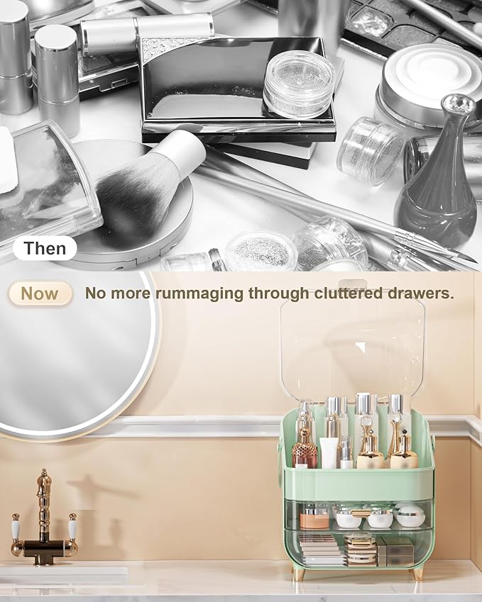 Makeup Organizer, Skincare Holder Bathroom Counter Organizer, Storage Box Cosmetic Display Cases, Teen Girl Gifts Trendy Stuff Make up Organizers for Vanity, Dresser, Countertop (Green)-BrightBean Baby