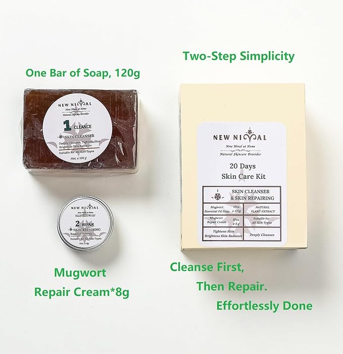 40 Days Complete Acne Skin Care Kit.Mugwort Essential Oil Soap -1Pcs,120g-For Moisturize,Balance Skin.-Acne Recovery Ointment for Facial Acne&Pores-2Pcs,16g.-BrightBean Baby