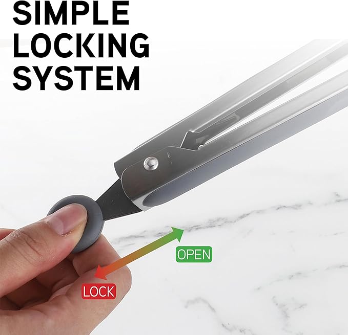 COOK WITH COLOR Stainless Steel Silicone Tipped Kitchen & BBQ Tongs Set, 3 Pc. Tongs, Black