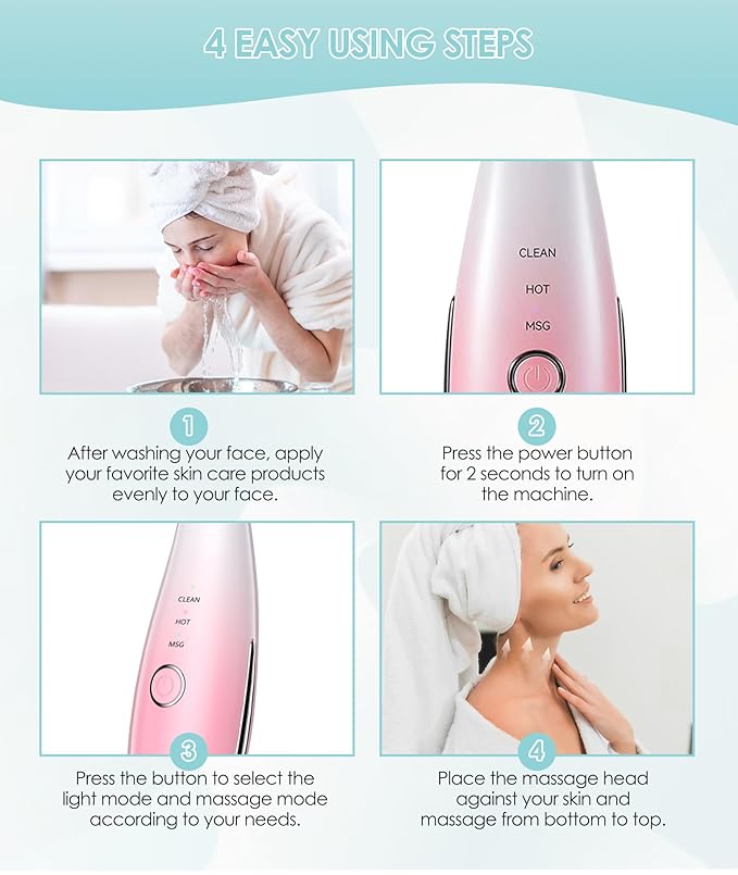 7 Color Neck Face Massager - Facial Massager Tool for Skin Care at Home, Vibrating Face Massager with Thermals, Pink-BrightBean Baby