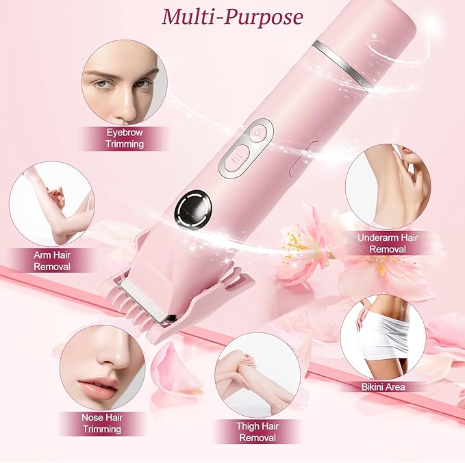 Bikini Trimmer for Women, 4 in 1 Wet/Dry Electric Razors for Women - Dual Head, Painless Rechargeable Portable Womens Razors for Shaving Set for Face, Nose, Eyebrows, Armpits, Bikini Area (Pink)-BrightBean Baby