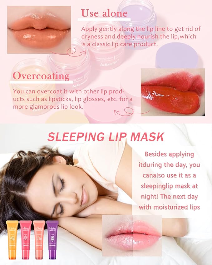 2Pcs Lip Glowy Balm & Lip Sleeping Mask Set,Hydrating Nourishing Repair Sleeping Lip Mask,Glossy Tinted Lip Balm,Day & Night Smooth Cracked Chapped Dry Lip,Lip Care Therapy Treatment for Women-01Peach-BrightBean Baby