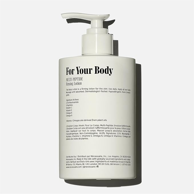 Nécessaire The Body Lotion with Pump. Hinoki. Multi-Peptide Firming Lotion to Moisturize, Firm, Strengthen. 2.5% Niacinamide, Vitamin C/E + Omega 6/9. 450ml / 15.2 fl oz-BrightBean Baby
