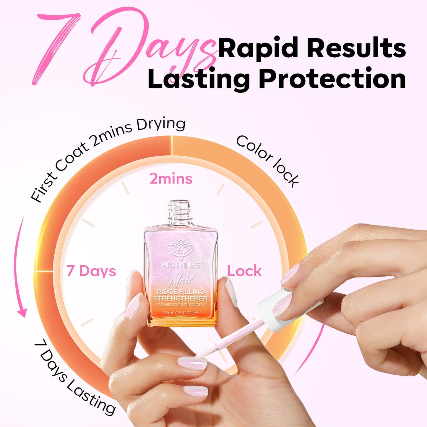 modelones Nail Strengthener Pearl Pink Nail Strengthener and Growth White Nail Polish for Thin Weak & Damaged Nail Repair for Damaged Nails Hardener 15ml-BrightBean Baby