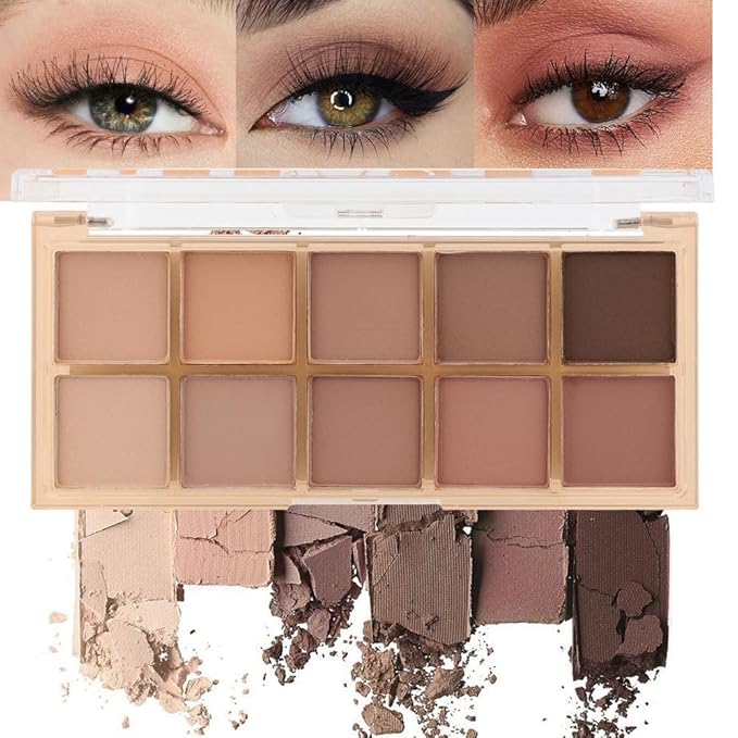 evpct 10 Colors Matte Nude Eye Shadow Palette Makeup for Older Women, Nude Brown Pink Cocoa Taupe Mauve Neutral Matte Cream Smokey Mini Eyeshadow Palette for Blue Green Eyes, Contour Makeup Palettes 5-BrightBean Baby