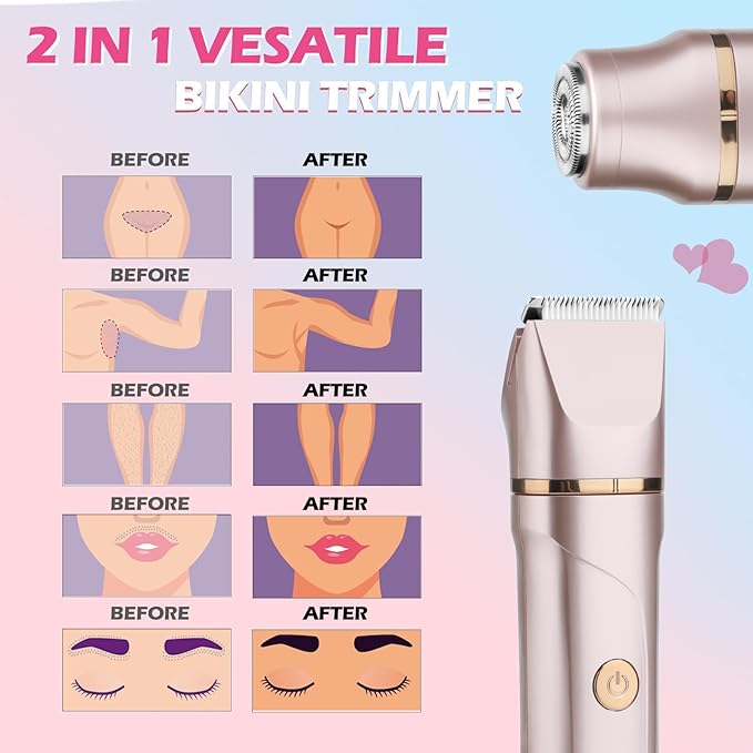 Bikini Trimmer for Women 2-in-1 – Rechargeable Electric Razors for Women, Painless Electric Shaver for Bikini, Underarm, Legs, Arms – IPX7 Waterproof, Compact Travel Design-BrightBean Baby