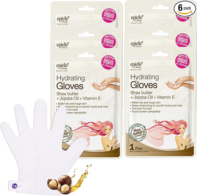 Epielle Hydrating Hand Masks 6 Pairs, Deep Moisturizing Gloves for Dry, Cracked Hands, Relieve and Soften with Shea Butter & Jojoba Oil, Korean Skin Care, Spa Set, Self Care Gifts for Women-BrightBean Baby