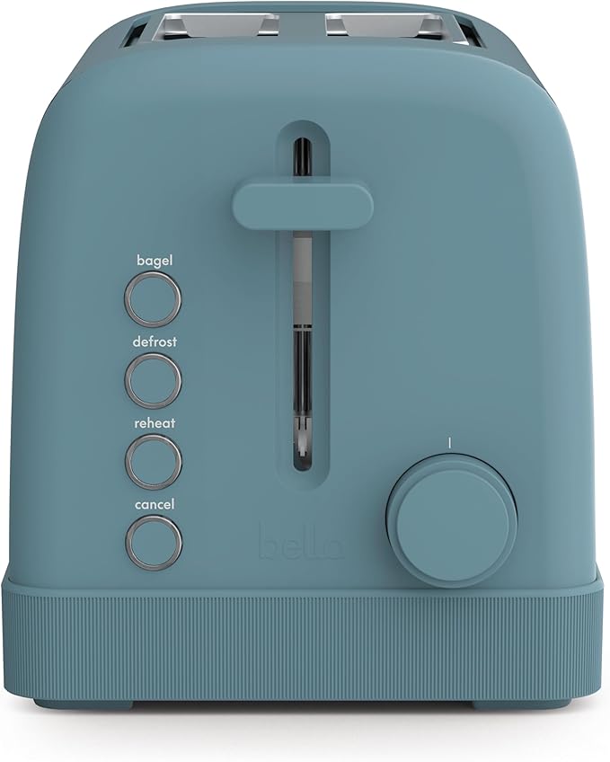 bella 2 Slice Toaster, 6 Setting Shade Control w Reheat, Cancel, Bagel & Defrost Buttons, Removable Crumb Tray, Anti Jam & Auto Shutoff, Auto Centering Guides & Cord Wrap, 900 Watt, Surf