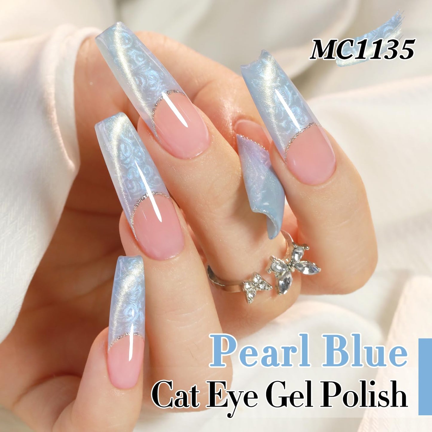 Double Rhythm 15ML Ice Glass Cat Eye Gel Polish with Magnet Holographic Glitter Shimmer Translucent Sheer Color Salon Soak Off Magnetic Nail at Home (Mermaid Blue-MC1135)-BrightBean Baby