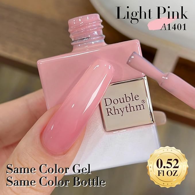 Double Rhythm 0.5Oz Translucent Gel Polish Sheer Neutral Natural Light Milky Same Color Same Bottle 15ML Jelly Gel Polish Art DIY at Home (Milky Pink-A1401)-BrightBean Baby