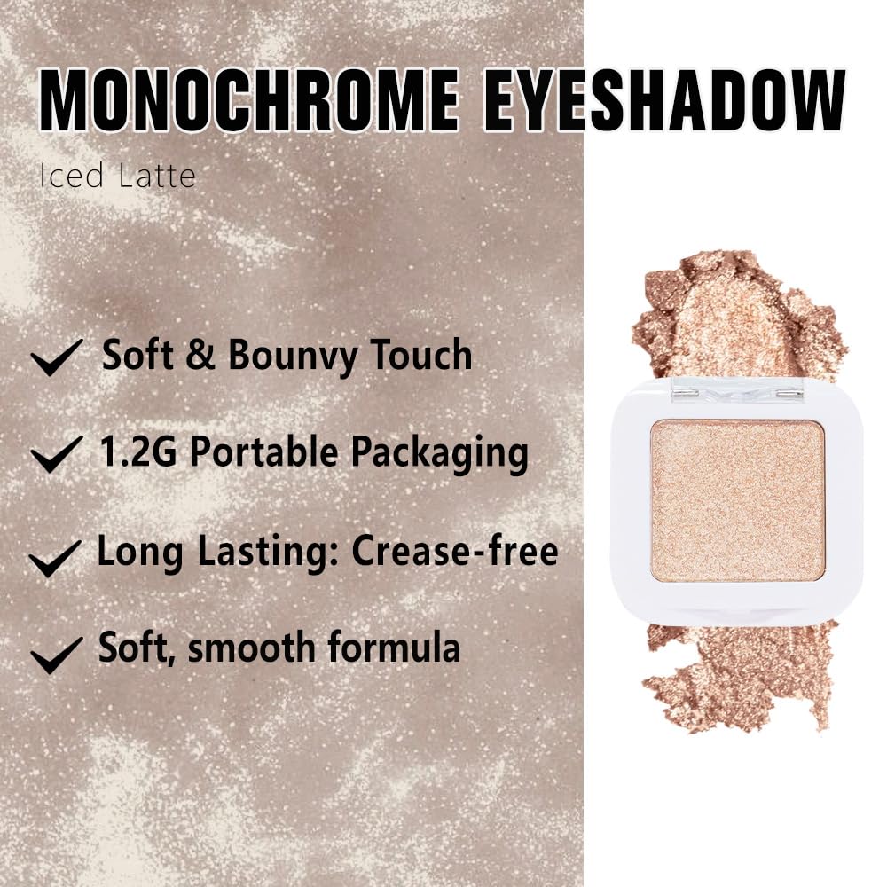 Light Nude Brown Shimmer Single Eyeshadow Makeup Palette, Natural Nude Brown Single Eye Shades, Creamy Pressed Powder for Easy Blending, Mini Travel Palette for Women, Everyday Eyeshadow Makeup-BrightBean Baby