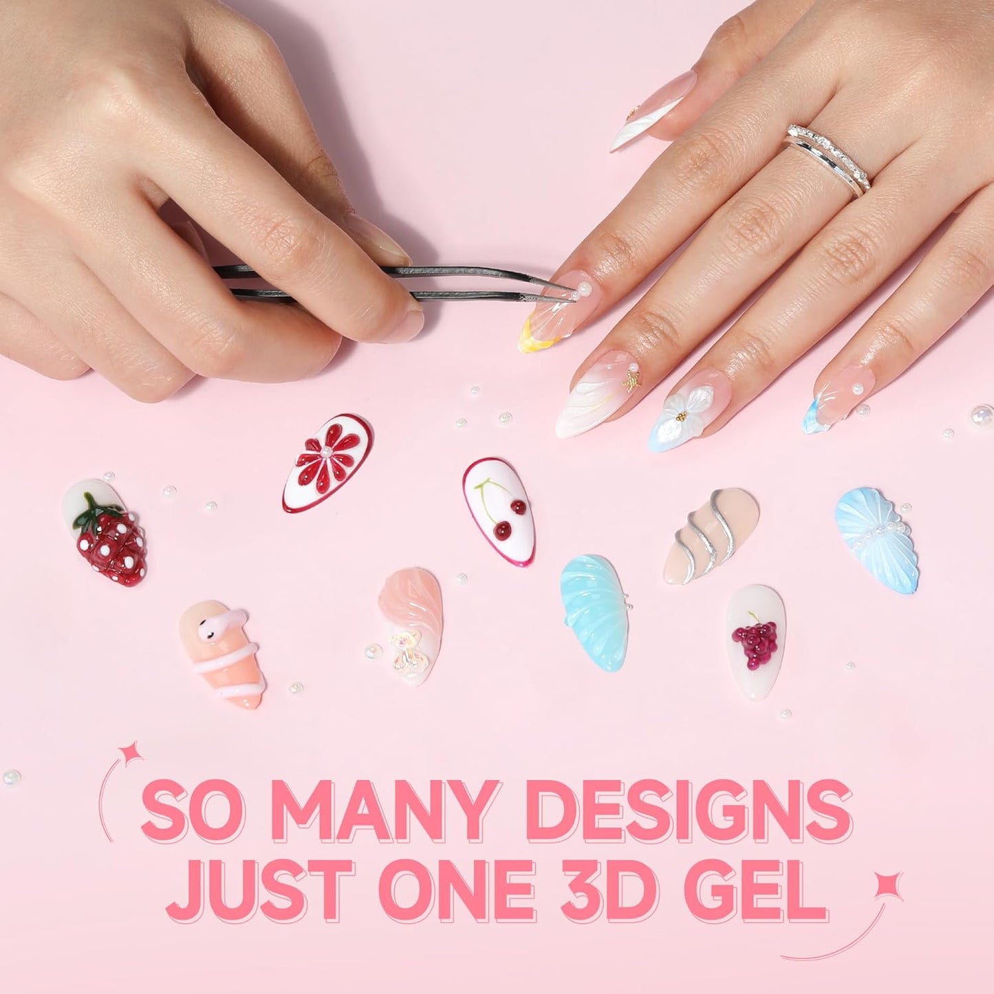 UNA GELLA 3D Gel Nail Art, 3D Nail Gel Sculpting G el Glue 15g 4 in 1 No Wipe Clear Nail Polish for Nails Tips, Chrome Powder, Nail Charms Gems, Drawing, Molding and DIY Nail Art Lamp Curing Needed-BrightBean Baby