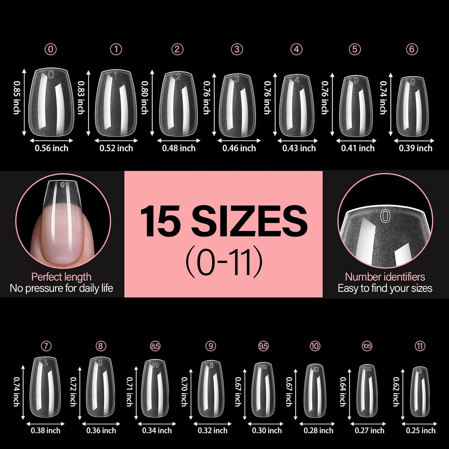 AILLSA Medium Coffin Nail Tips - Pre-shaped False Nail Tips Full Cover Matte Thickened Nails Tips, Fake Nails 450pcs 15 Sizes for DIY-BrightBean Baby