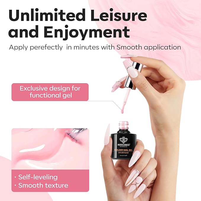 modelones Builder Nail Gel, 8-in-One Pink Builder for Nail Thickening, U/V LED Lamp Cured Hard Color Base Extension Rhinestone Tips Glue Gel Polish in a Bottle for DIY Home Manicure Women-BrightBean Baby