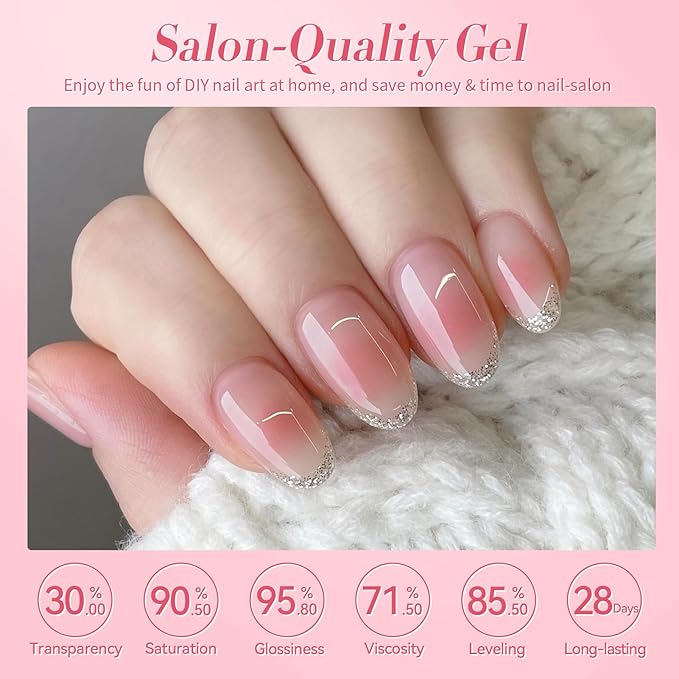 BORN PRETTY Jelly Gel Nail Polish Set,Sheer Nude Pink Natural Color Ice Transparent Tranlusent Gel Polish Kit for Salon Manicure and Nail Art DIY at Home 6PCS 7ml-BrightBean Baby