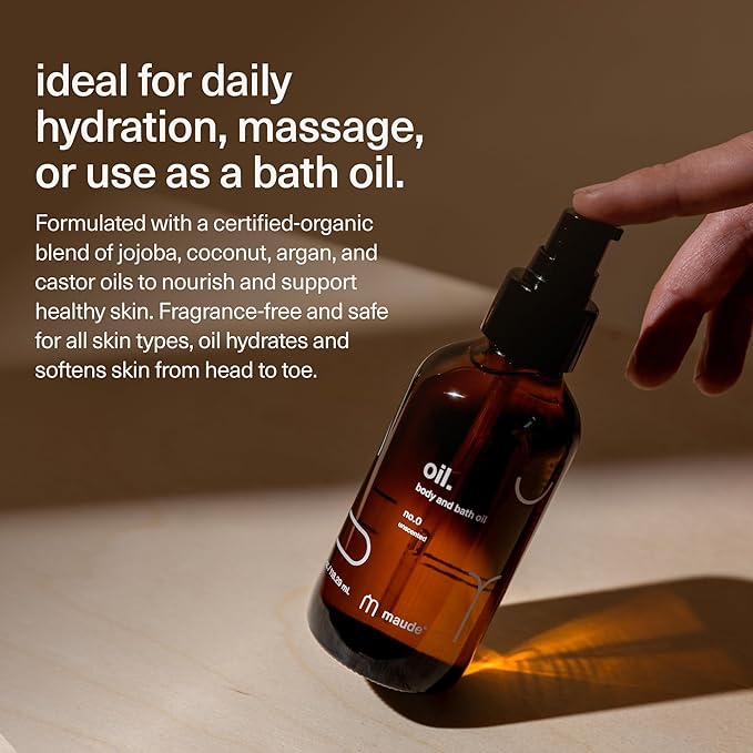 Maude Oil No. 0 - Hydrating Organic Massage + Body Oil - Skin Moisturizer with Organic Jojoba, Coconut & Castor Oil - Rich in Vitamin B + Vitamin E (4 fl oz)-BrightBean Baby