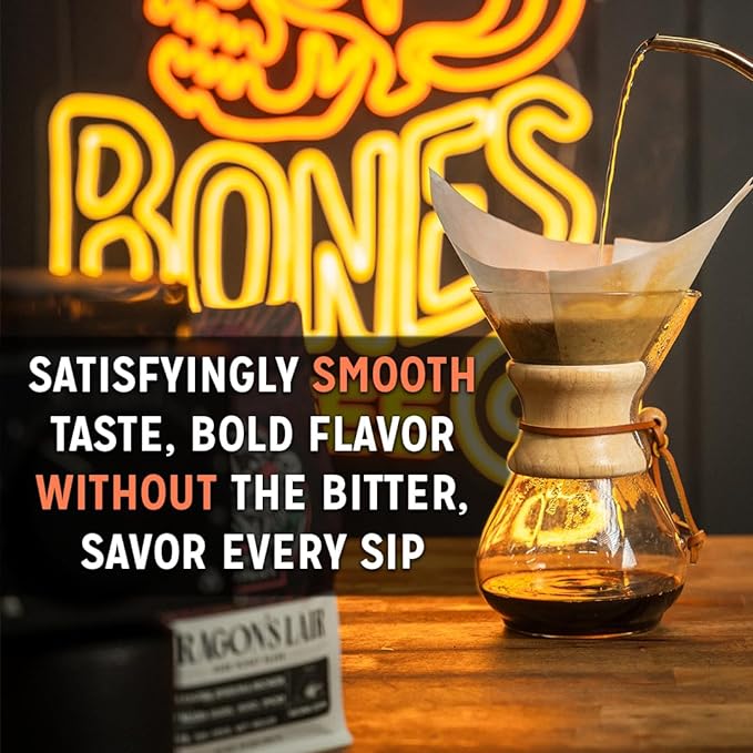 Bones Coffee Company Guatemala Single-Origin, Milk Chocolate, Citrus and Caramel Notes, Ground Coffee Beans, Low Acid Medium Roast Arabica Beans Flavored Coffee, 12 oz Ground