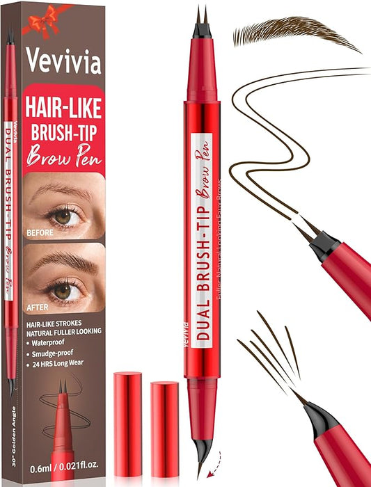 Vevivia Eyebrow Pencils for Women - Eyebrow Pen with Dual-Brush-Tip & Curved Tip for Natural Fuller-Looking Brows, Precise Hair-Like Strokes for All Brow Types, Last All-Day Brow Makeup, Dark Brown-BrightBean Baby