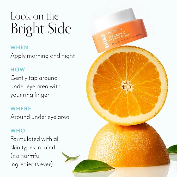 Bliss Bright Idea Vitamin C Eye Cream - Brighten & Hydrate Anti-Aging Treatment, Reduces Fine Lines, Boosts Collagen & Firms, 3-O-Ethyl Ascorbic Acid, Tri-Peptide & Licorice Root, 0.5fl oz-BrightBean Baby