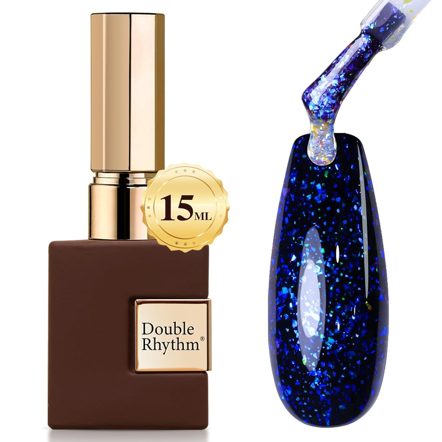 Double Rhythm 15ML No Wipe Gel Top Coat Base Coat Iridescent Glitter Shimmer 2 in 1 Nail Polish Soak Off Manicure DIY Home Salon (AURORA TOP COAT 5)-BrightBean Baby