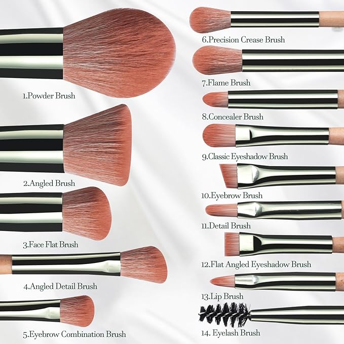 BS-MALL Travel Makeup Brush Set Foundation Powder Concealers Eye Shadows Makeup Set with LED light Mirror 14 Pcs (Green)-BrightBean Baby