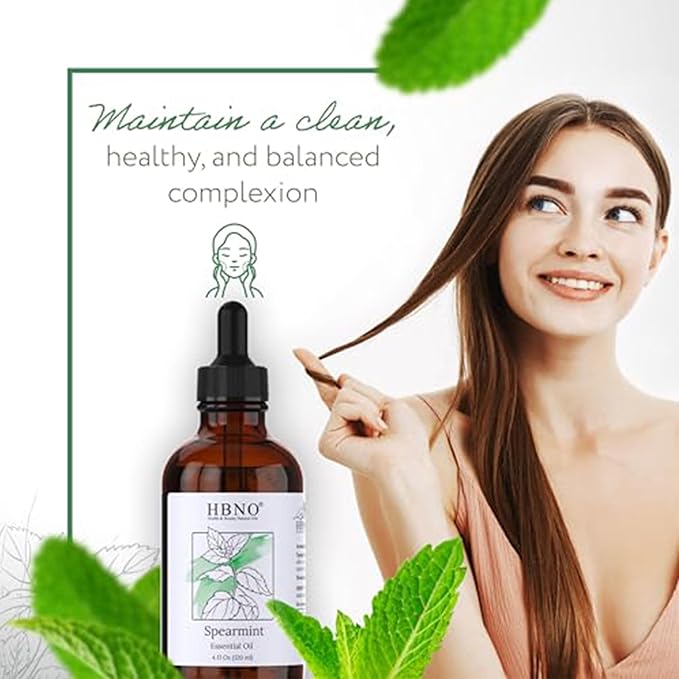 HBNO Spearmint Essential Oil - Huge 4 oz (120ml) Value Size - Natural Spearmint Oil - Perfect for Cleaning, Aromatherapy, DIY, Soap & Diffuser -BrightBean Baby