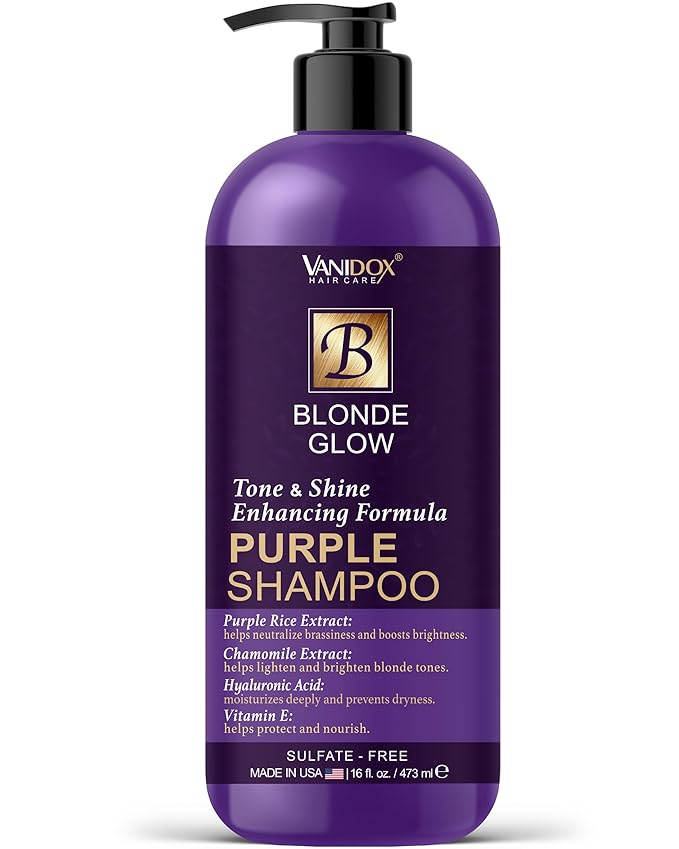 Sulfate Free Brass Toning Purple Shampoo for Blondes, Brown Highlighted, or Bleached Hair, Infused with Purple Rice Extract, Hyaluronic Acid, Vitamin E, and Chamomile Extract (16 fl oz)-BrightBean Baby