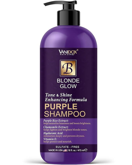 Sulfate Free Brass Toning Purple Shampoo for Blondes, Brown Highlighted, or Bleached Hair, Infused with Purple Rice Extract, Hyaluronic Acid, Vitamin E, and Chamomile Extract (16 fl oz)-BrightBean Baby