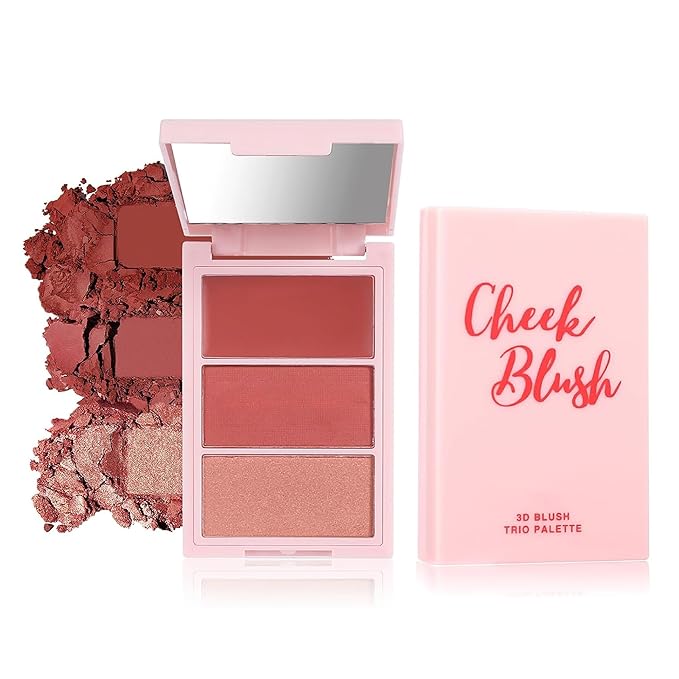 3D Blush Palette, Multi-Use Shimmery Contour Powder Palette Face Contour Cheeks Lightweight Smooth Blendable Blush Highlighter Powder Beauty, Natural Shimmery Or Matte Finish, #02 Orange