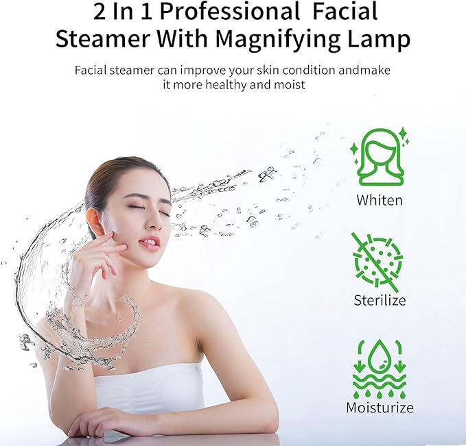 Winado 2 in 1 Facial Steamer with 5X Magnification Light, Deep Cleaning for Personal Skin Care, Beautician Steamer Professional Humidifier Facial Spa Mist Steam for Home & Beauty Salon, White-BrightBean Baby