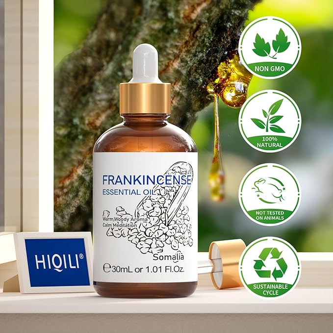 HIQILI 30ML Frankincense Essential Oil, Relaxing, Skin Care, Camp Atmosphere Creation, Can be Added to Body Lotions, Creams, Aromatherapy Use - 1 Fl Oz-BrightBean Baby